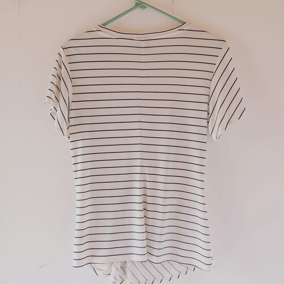 WORTHINGTON Women's Blouse Short Sleeve Striped Print Round Neck Stretch XS Knot - Picture 5 of 5